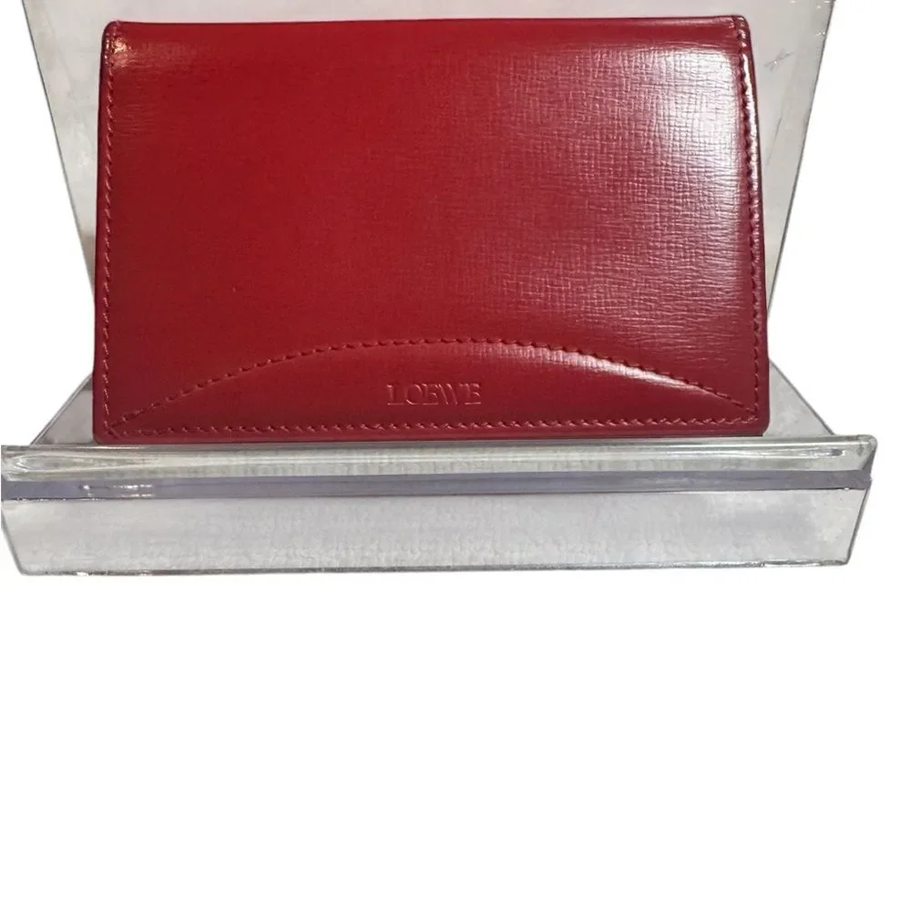 Auth Loewe Smooth Red Leather Bifold Card Holder
